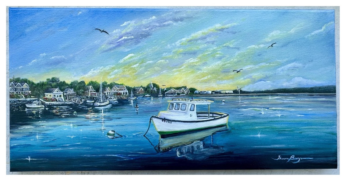 New England Harbor, an original acrylic painting by Theresa Bryan